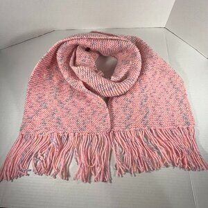 Pink Scarf Hand Knitted 10 and 3/4 inches x 66 inches with 5 inch Fringe Chunky